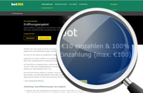 Das Bonus Angebot für Neukunden auf der Webseite von bet365. 