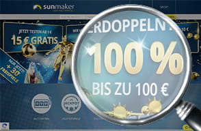 Das Bonus Angebot für Neukunden auf der Webseite von sunmaker. 